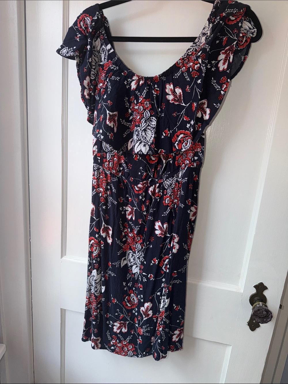 Westport Navy Floral Midi Dress with Red and White Accents